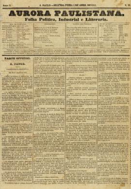 A Aurora paulistana [jornal], a. 1, n. 32. São Paulo-SP, 05 abr. 1852.