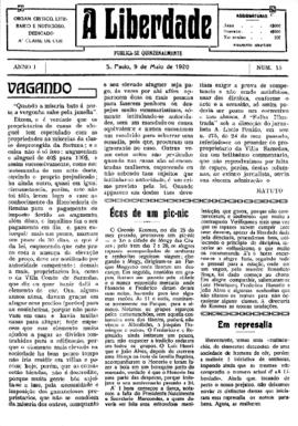 A Liberdade [jornal], a. 1, n. 15. São Paulo-SP, 09 mai. 1920.