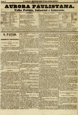 A Aurora paulistana [jornal], a. 1, n. 56. São Paulo-SP, 30 jun. 1852.