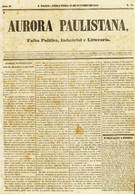 A Aurora paulistana [jornal], a. 2, n. 74. São Paulo-SP, 19 out. 1852.