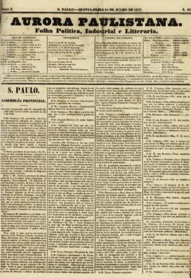 A Aurora paulistana [jornal], a. 1, n. 61. São Paulo-SP, 15 jul. 1852.