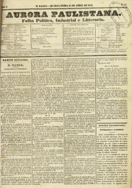 A Aurora paulistana [jornal], a. 1, n. 37. São Paulo-SP, 28 abr. 1852.