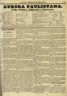 A Aurora paulistana [jornal], a. 1, n. 36. São Paulo-SP, 24 abr. 1852.