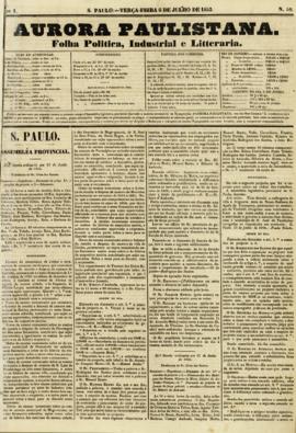 A Aurora paulistana [jornal], a. 1, n. 58. São Paulo-SP, 06 jul. 1852.