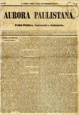 A Aurora paulistana [jornal], a. 2, n. 83. São Paulo-SP, 07 dez. 1852.