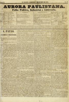 A Aurora paulistana [jornal], a. 1, n. 57. São Paulo-SP, 03 jul. 1852.