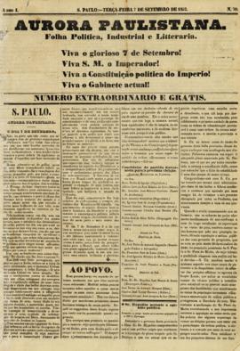 A Aurora paulistana [jornal], a. 1, n. 70. São Paulo-SP, 07 set. 1852.