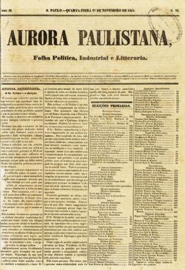 A Aurora paulistana [jornal], a. 2, n. 79. São Paulo-SP, 17 nov. 1852.