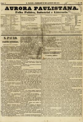 A Aurora paulistana [jornal], a. 1, n. 68. São Paulo-SP, 21 ago. 1852.