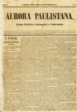 A Aurora paulistana [jornal], a. 2, n. 73. São Paulo-SP, 15 out. 1852.