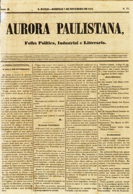 A Aurora paulistana [jornal], a. 2, n. 77. São Paulo-SP, 07 nov. 1852.