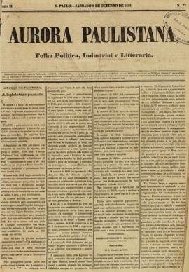 A Aurora paulistana [jornal], a. 2, n. 72. São Paulo-SP, 09 out. 1852.