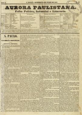 A Aurora paulistana [jornal], a. 1, n. 62. São Paulo-SP, 18 jul. 1852.