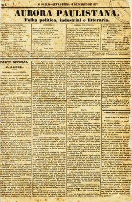 A Aurora paulistana [jornal], a. 1, n. [28]. São Paulo-SP, 19 mar. 1852.