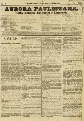 A Aurora paulistana [jornal], a. 1, n. 59. São Paulo-SP, 09 jul. 1852.