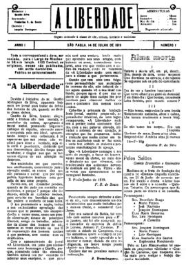 A Liberdade [jornal], a. 1, n. 1. São Paulo-SP, 14 jul. 1919.