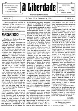A Liberdade [jornal], a. 2, n. 16. São Paulo-SP, 12 set. 1920.