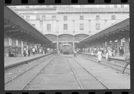 Fotografia "GREVE DOS FERROVIÁRIOS DA LEOPOLDINA' Greve na Leopoldina (Reportagem e uma pombinha na linha Férrea), Reportagem de Cid King" ([Local n/d] , 1963) [negativo]. / Fotógrafo(a): Adyr Vieira.  -- ITEM-0005.