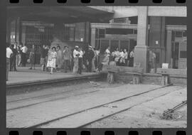 Fotografia "GREVE DOS FERROVIÁRIOS DA LEOPOLDINA' Greve na Leopoldina (Reportagem e uma pombinha na linha Férrea), Reportagem de Cid King" ([Local n/d] , 1963) [negativo]. / Fotógrafo(a): Adyr Vieira.  -- ITEM-0001.