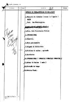 TV Tupi [emissora]. Ultra Notícias [programa]. Roteiro [televisivo], 01 mai. 1967.