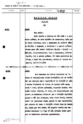 TV Tupi [emissora]. Informativo/Boletim CEESP [programa]. Roteiro [televisivo], 23 jun. 1973.