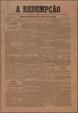 A Redempção [jornal], a. 1, n. 3. São Paulo-SP, 09 jan. 1887.