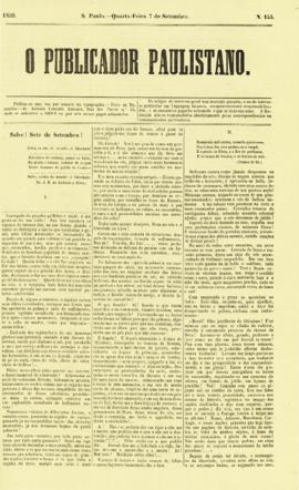 O Publicador paulistano [jornal], n. 153. São Paulo-SP, 07 set. 1859.