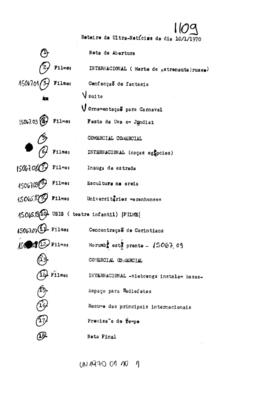TV Tupi [emissora]. Ultra Notícias [programa]. Roteiro [televisivo], 10 jan. 1970.