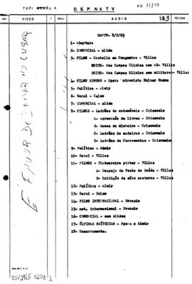 TV Tupi [emissora]. Diário de São Paulo na T.V. [programa]. Roteiro [televisivo], 08 fev. 1965.