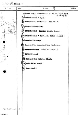 TV Tupi [emissora]. Ultra Notícias [programa]. Roteiro [televisivo], 19 out. 1968.