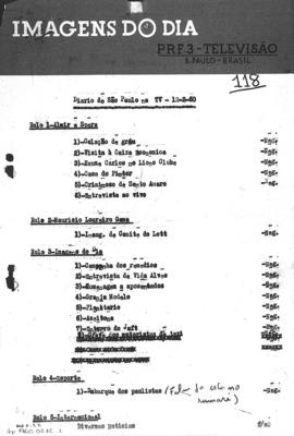 TV Tupi [emissora]. Diário de São Paulo na T.V. [programa]. Roteiro [televisivo], 12 fev. 1960.