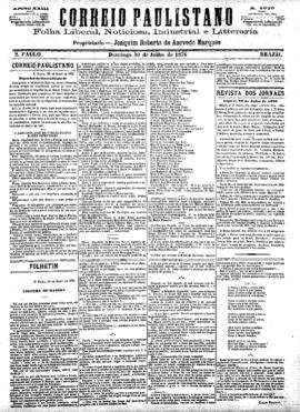 Correio paulistano [jornal], [s/n]. São Paulo-SP, 30 jul. 1876.