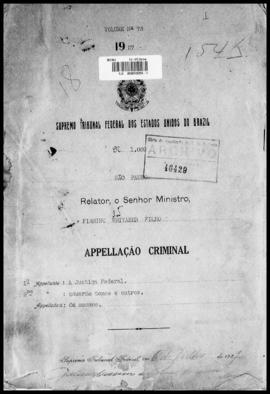 Processo... [apelação criminal], nª 1009/1927. [São Paulo-SP?], 1927. v. 73