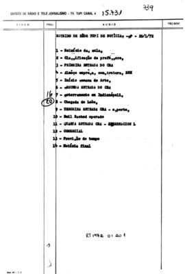 TV Tupi [emissora]. Rede Tupi de Notícias [programa]. Roteiro [televisivo], 20 jan. 1972.