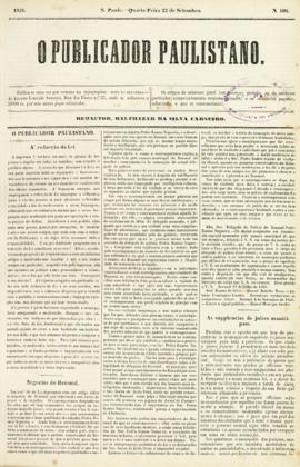 O Publicador paulistano [jornal], n. 106. São Paulo-SP, 22 set. 1858.