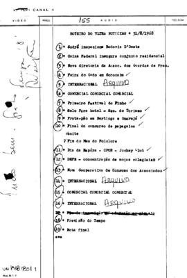 TV Tupi [emissora]. Ultra Notícias [programa]. Roteiro [televisivo], 31 ago. 1968.