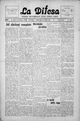 La Difesa [jornal], a. 1, n. 24. São Paulo-SP, 16 abr. 1924.