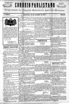 Correio paulistano [jornal], [s/n]. São Paulo-SP, 12 set. 1878.