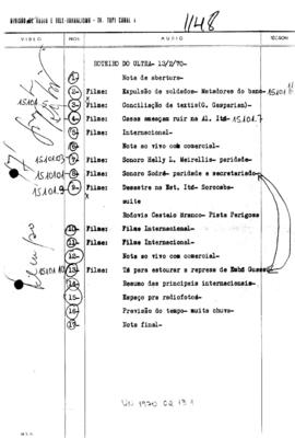 TV Tupi [emissora]. Ultra Notícias [programa]. Roteiro [televisivo], 13 fev. 1970.