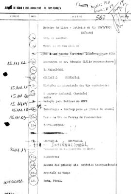 TV Tupi [emissora]. Ultra Notícias [programa]. Roteiro [televisivo], 28 fev. 1970.