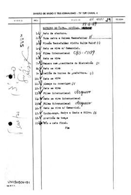 TV Tupi [emissora]. Ultra Notícias [programa]. Roteiro [televisivo], 19 jun. 1969.