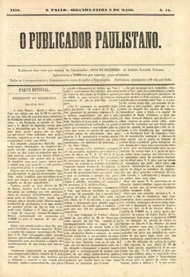 O Publicador paulistano [jornal], n. 77. São Paulo-SP, 03 mai. 1858.