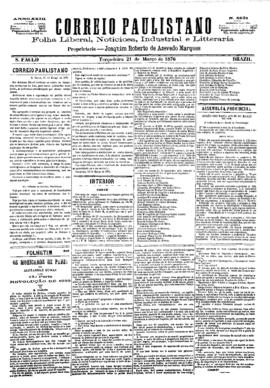 Correio paulistano [jornal], [s/n]. São Paulo-SP, 21 mar. 1876.