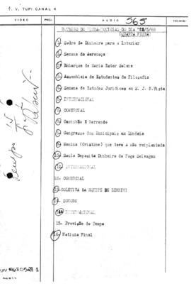 TV Tupi [emissora]. Ultra Notícias [programa]. Roteiro [televisivo], 29 mai. 1968.
