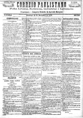 Correio paulistano [jornal], [s/n]. São Paulo-SP, 19 nov. 1876.