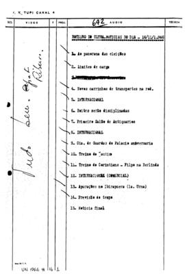 TV Tupi [emissora]. Ultra Notícias [programa]. Roteiro [televisivo], 16 nov. 1966.