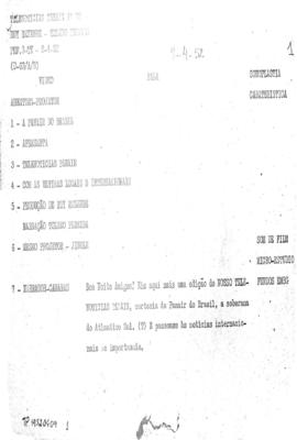 TV Tupi [emissora]. Telenotícias Panair [programa]. Roteiro [televisivo], 09 abr. 1952.