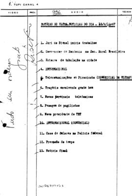 TV Tupi [emissora]. Ultra Notícias [programa]. Roteiro [televisivo], 15 set. 1967.