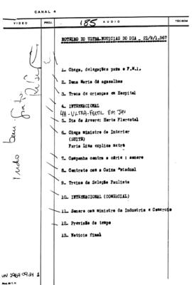 TV Tupi [emissora]. Ultra Notícias [programa]. Roteiro [televisivo], 21 set. 1967.