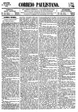 Correio paulistano [jornal], [s/n]. São Paulo-SP, 11 abr. 1856.
